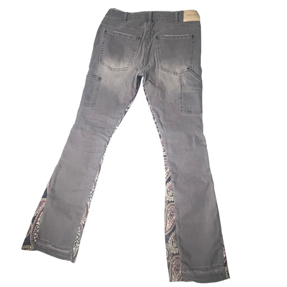 VALABASAS Carpenter Jeans Size 36 Paisley Trim Distressed Denim Pants - Picture 2 of 16